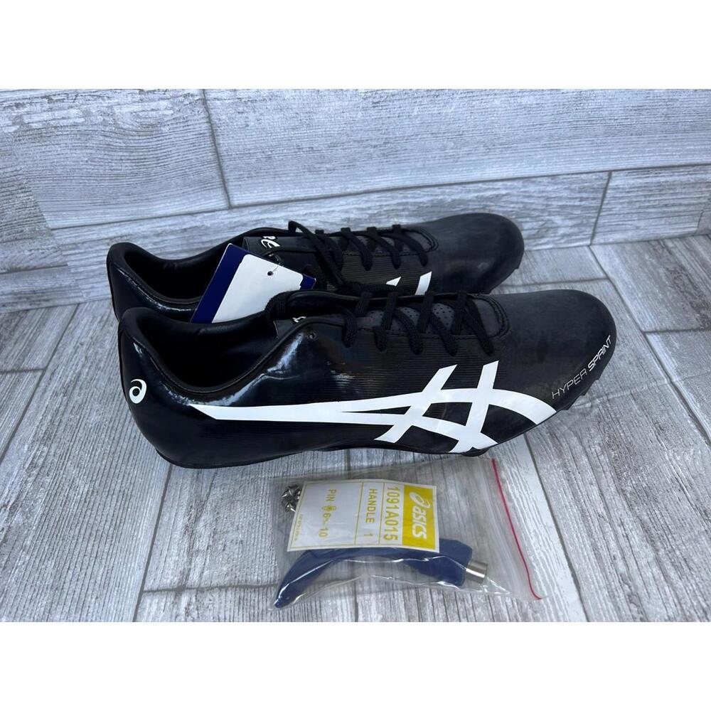NEW Asics Mens Hypersprint 7 Black White Track Field Spikes Shoes Size 10